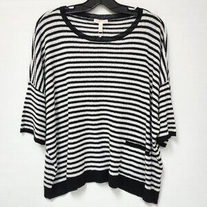 Eileen Fisher Women's Black & White Linen Striped Short Sleeved Top Size M